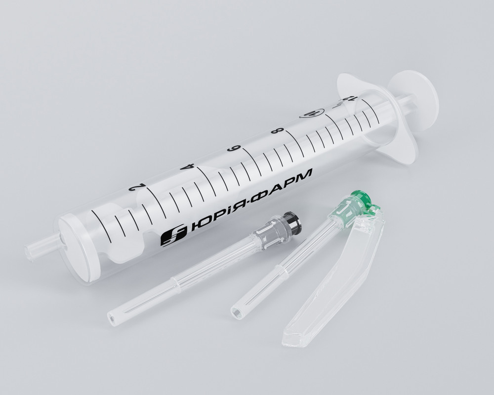 Шприц 10 ml (мл) луєр двохкомпонентний ін'єкційний одноразового застосування з двома голками 0,7х38 mm (мм)(22Gх1 1/2)/0,8х38 mm(мм) (21Gх1 1/2безпечна голка)